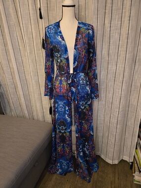 Kendall & Kylie Blue Multicolor Sheer Paisley Floral Swim Coverup